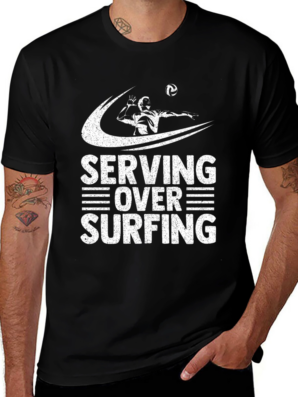 Volleyball Serving Over Surfing Graphic T-Shirt