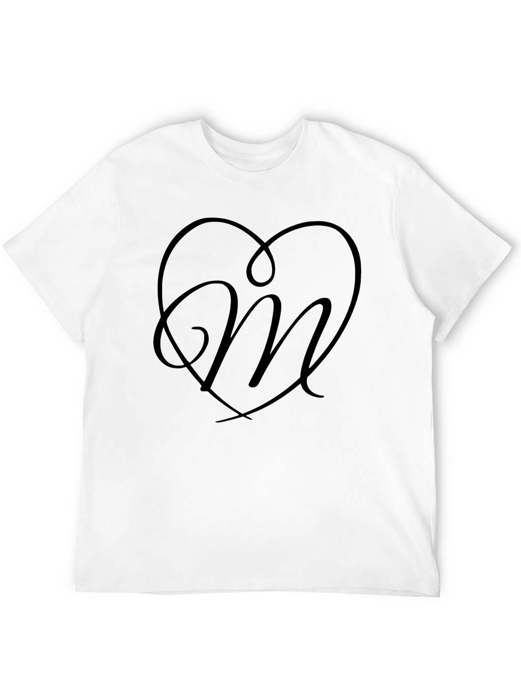 Heart Monogram Letter M Black T-Shirt