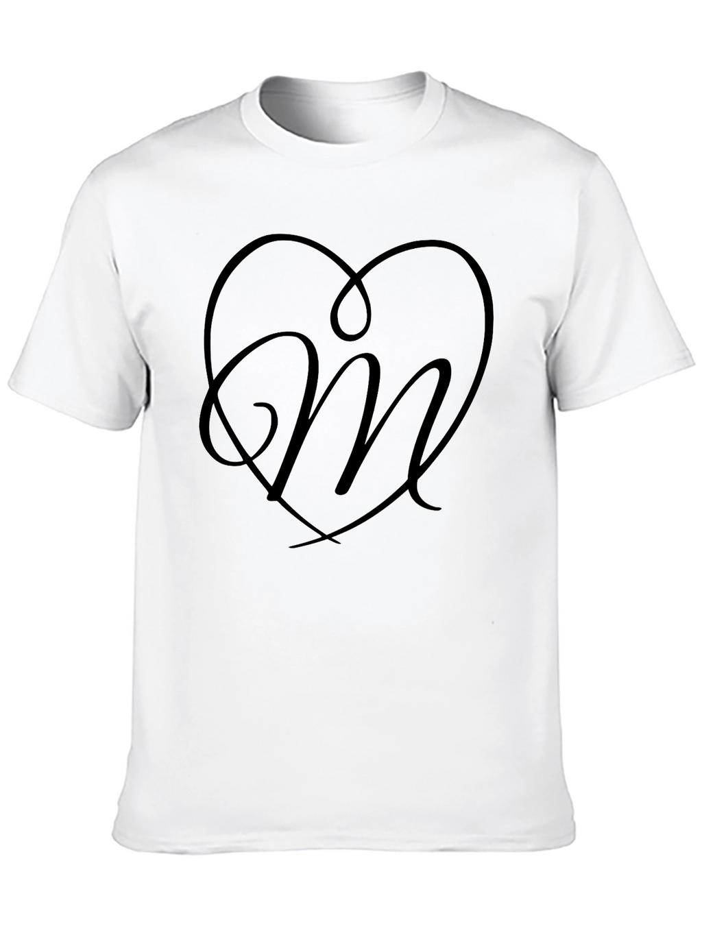 Heart Monogram Letter M Black T-Shirt
