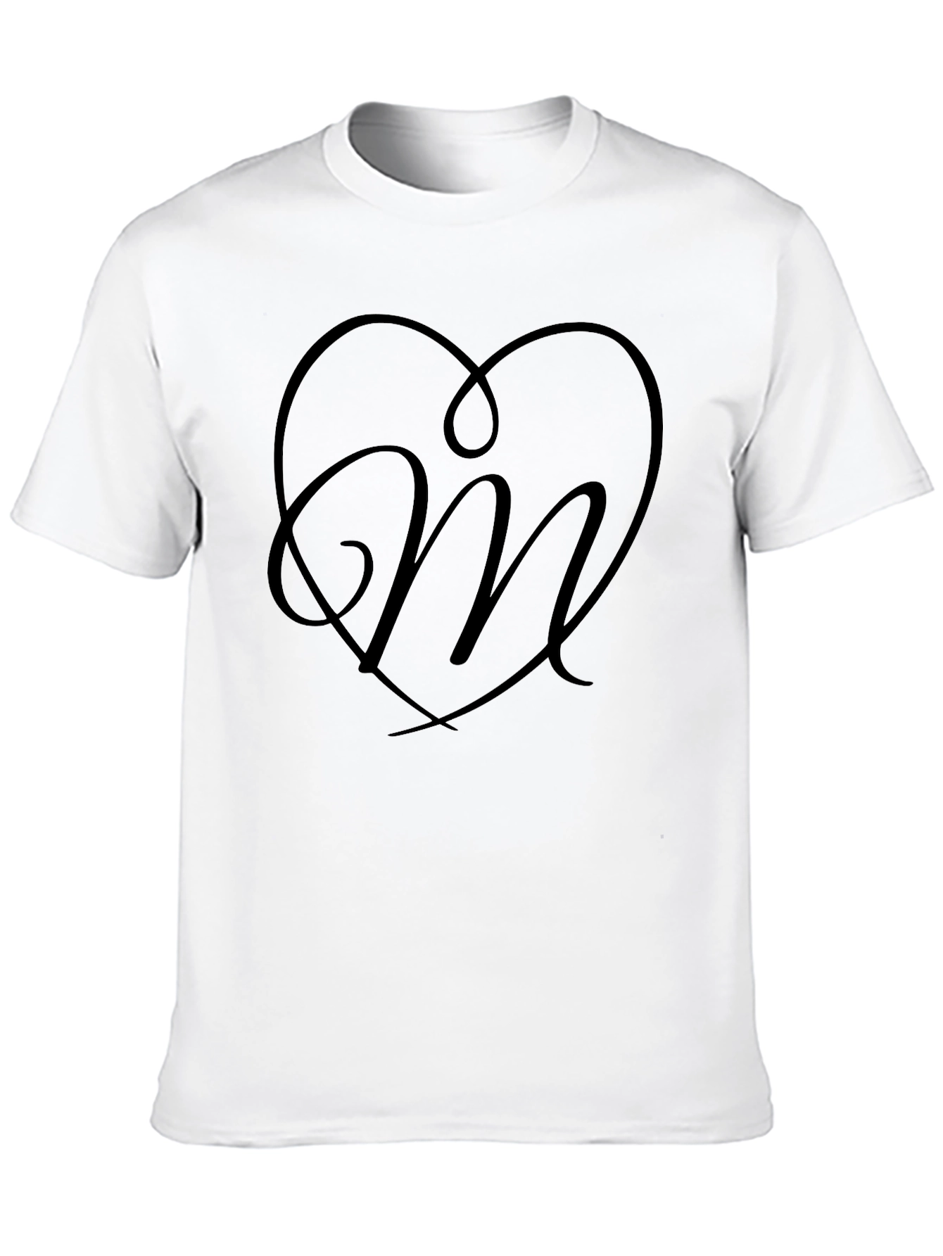 Heart Monogram Letter M Black T-Shirt