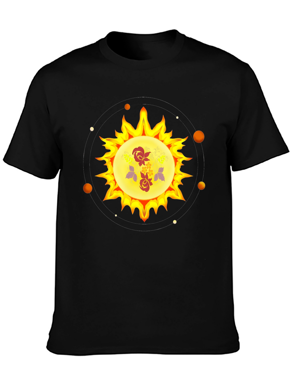 Floral Sun Graphic Black T-Shirt