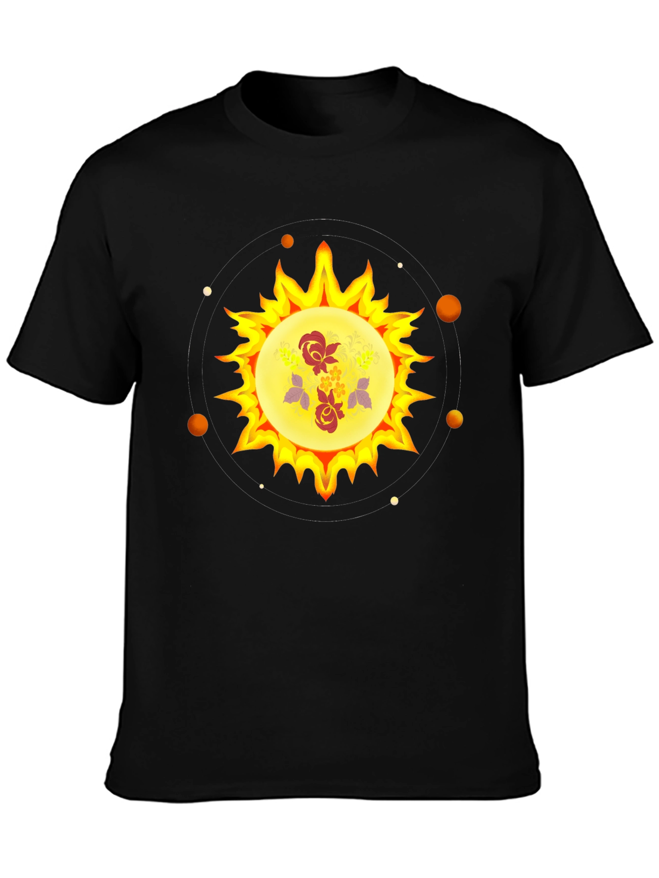 Floral Sun Graphic Black T-Shirt