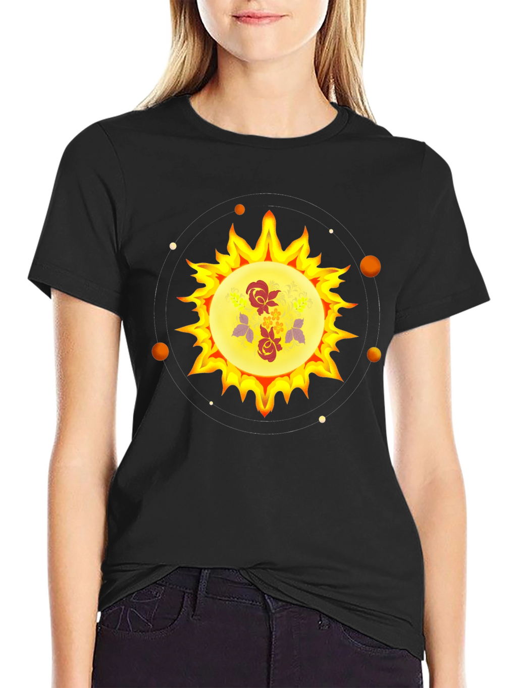 Floral Sun Graphic Black T-Shirt