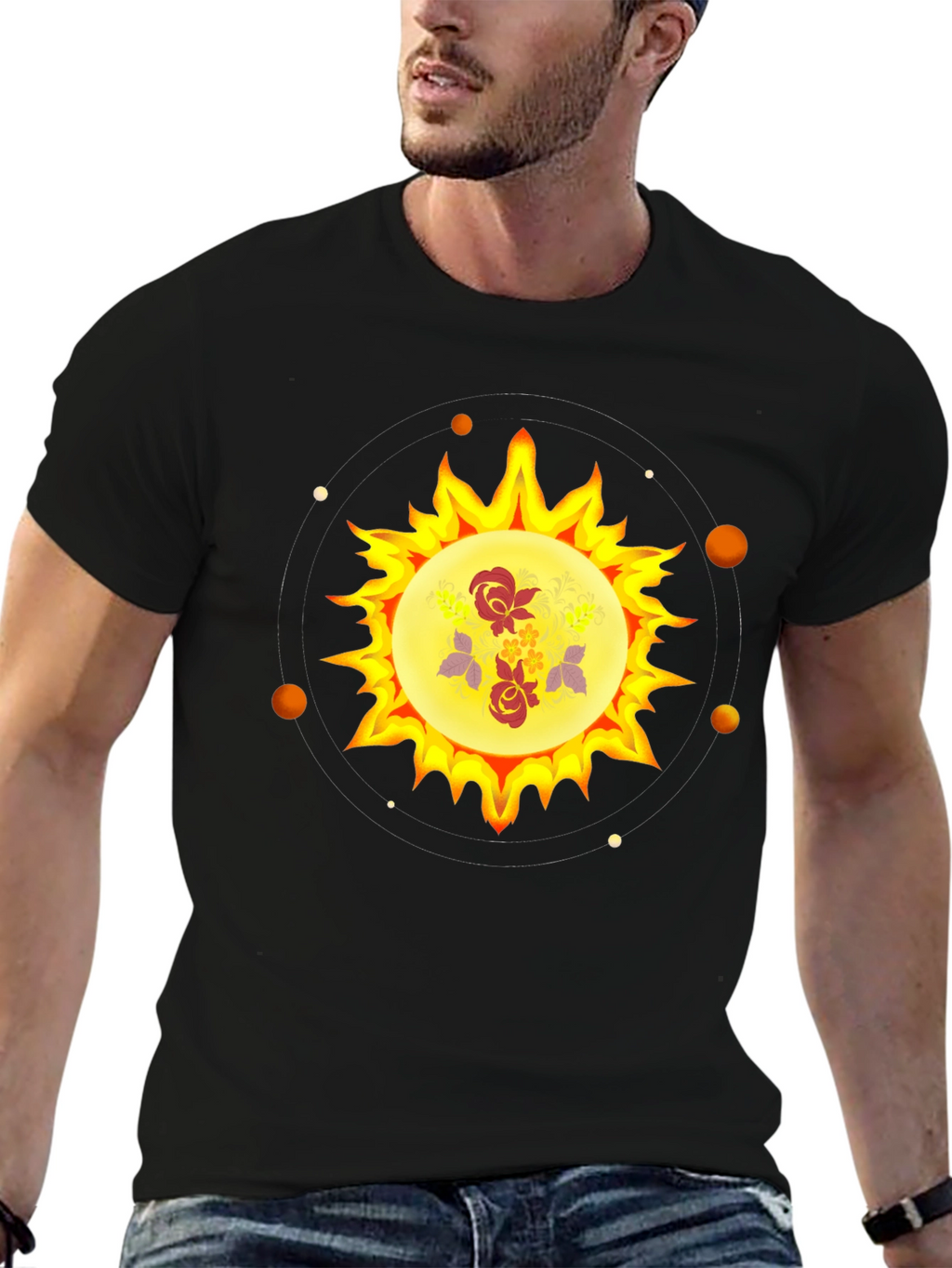 Floral Sun Graphic Black T-Shirt