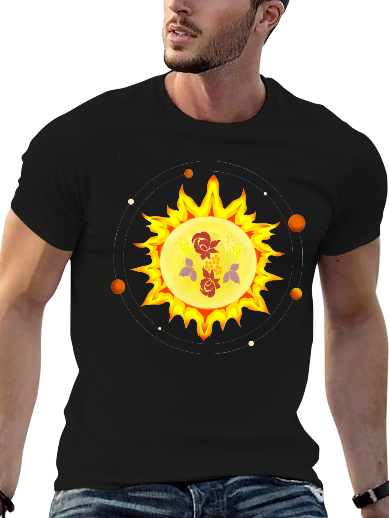 Floral Sun Graphic Black T-Shirt