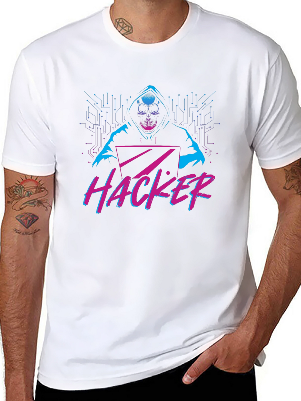 Hacker Graphic T-Shirt - Skull & Laptop Design
