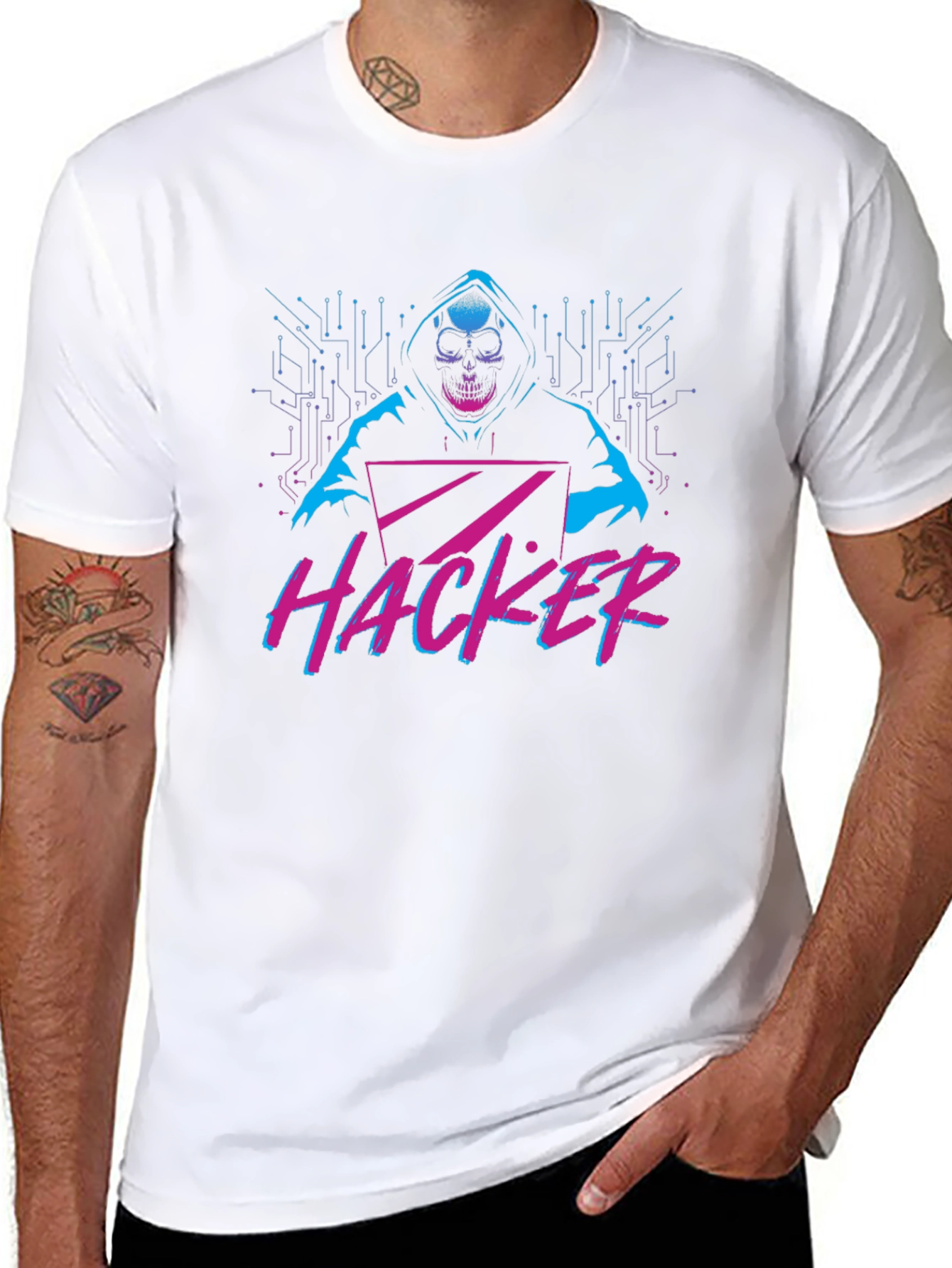 Hacker Graphic T-Shirt - Skull & Laptop Design