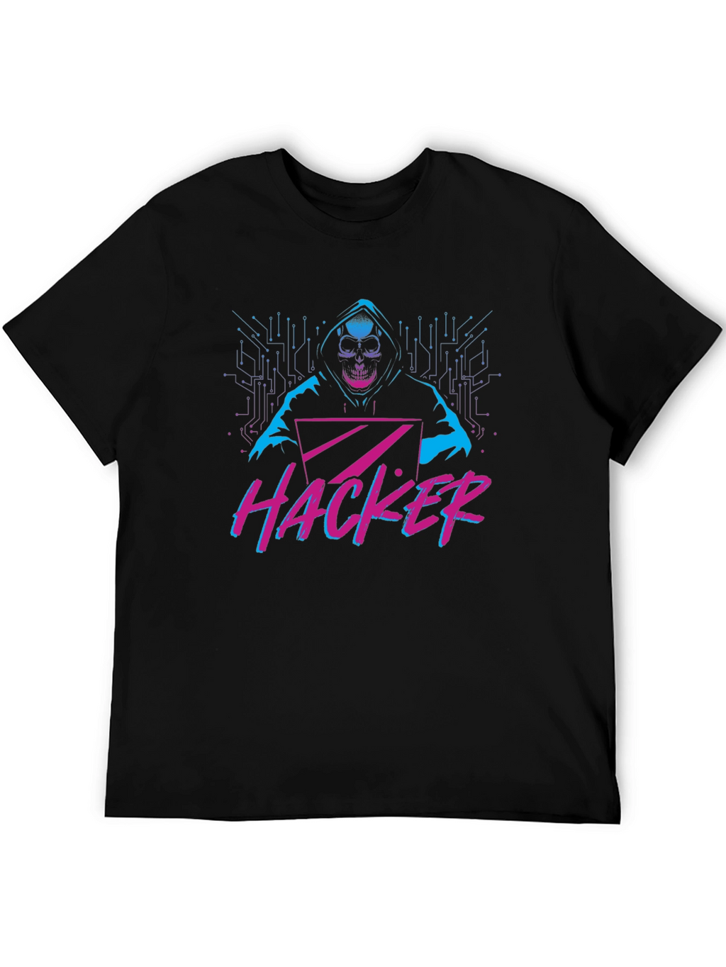 Hacker Graphic T-Shirt - Skull & Laptop Design