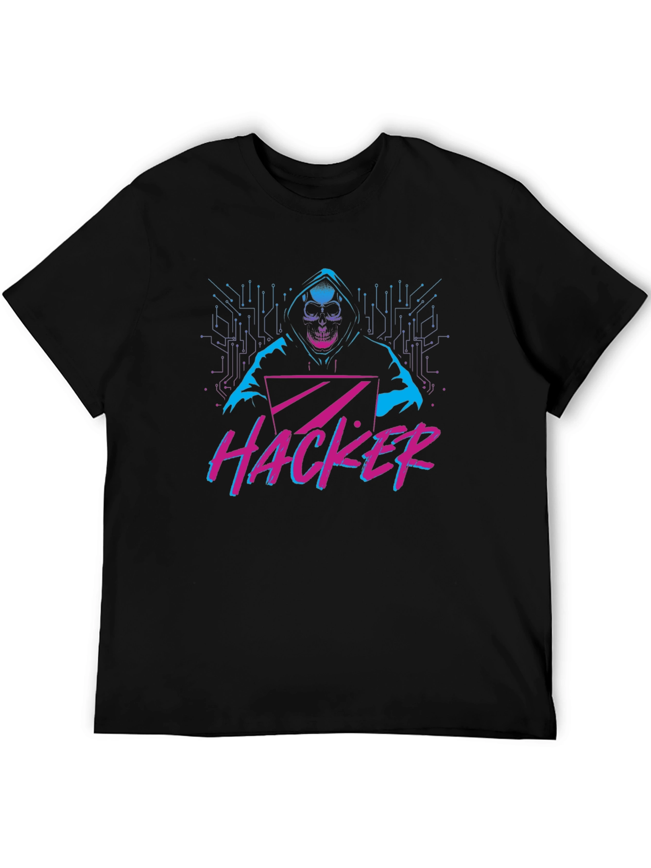 Hacker Graphic T-Shirt - Skull & Laptop Design