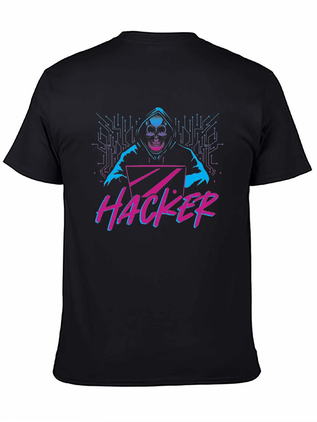 Hacker Graphic T-Shirt - Skull & Laptop Design