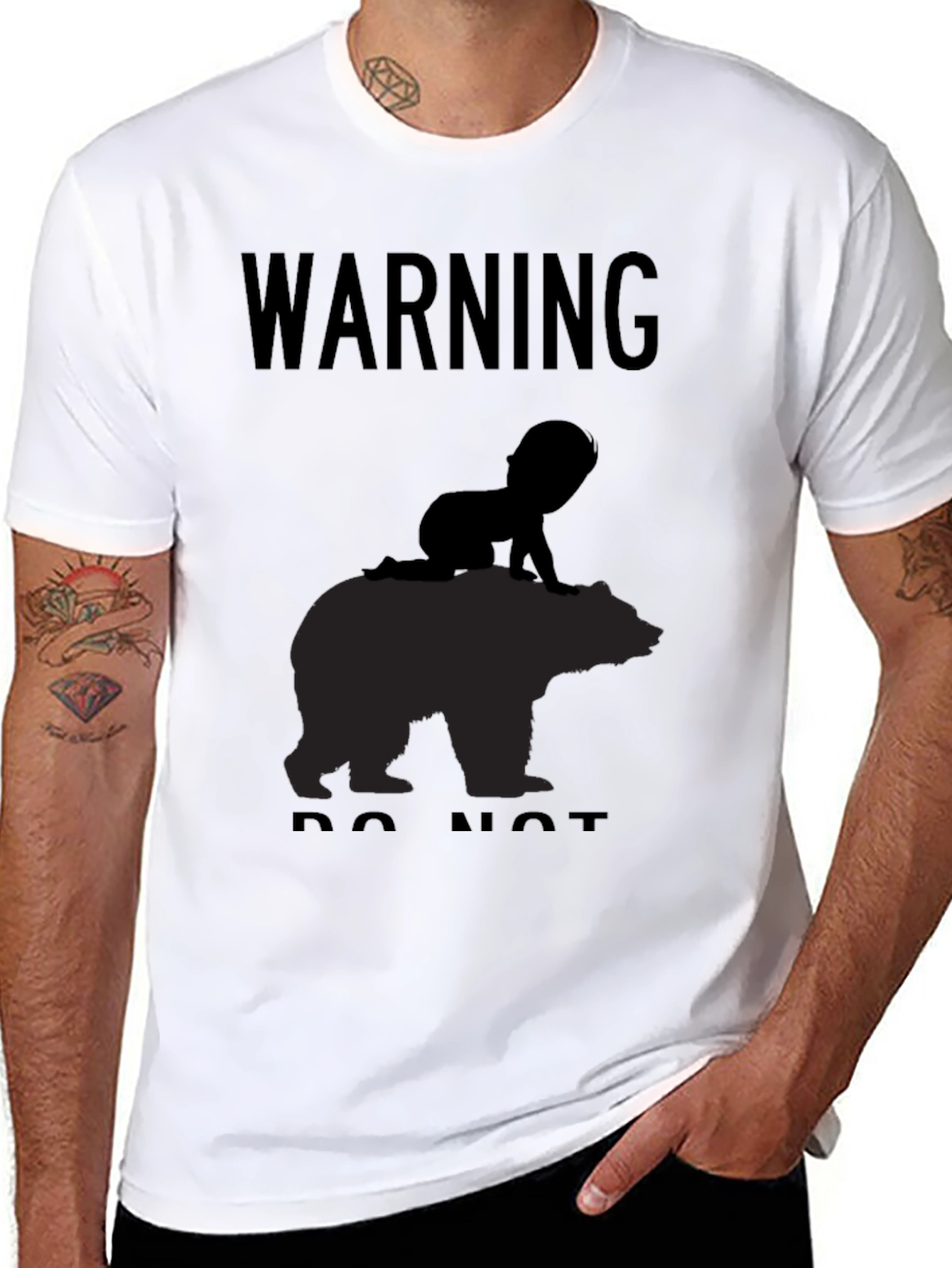 Warning Baby on Bear T-Shirt - Funny Novelty Tee