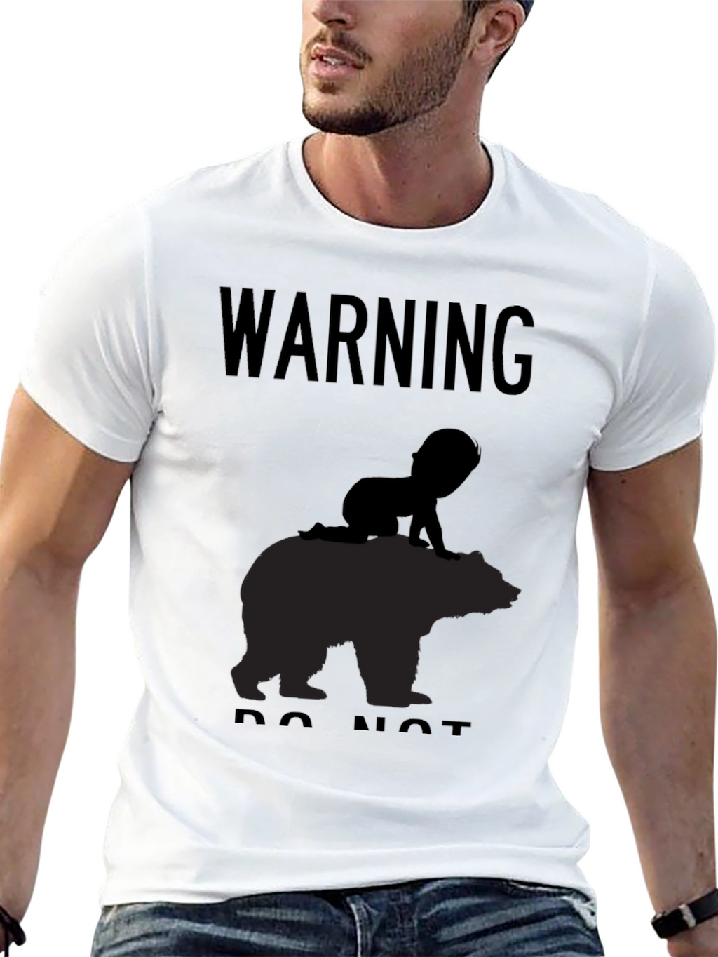 Warning Baby on Bear T-Shirt - Funny Novelty Tee