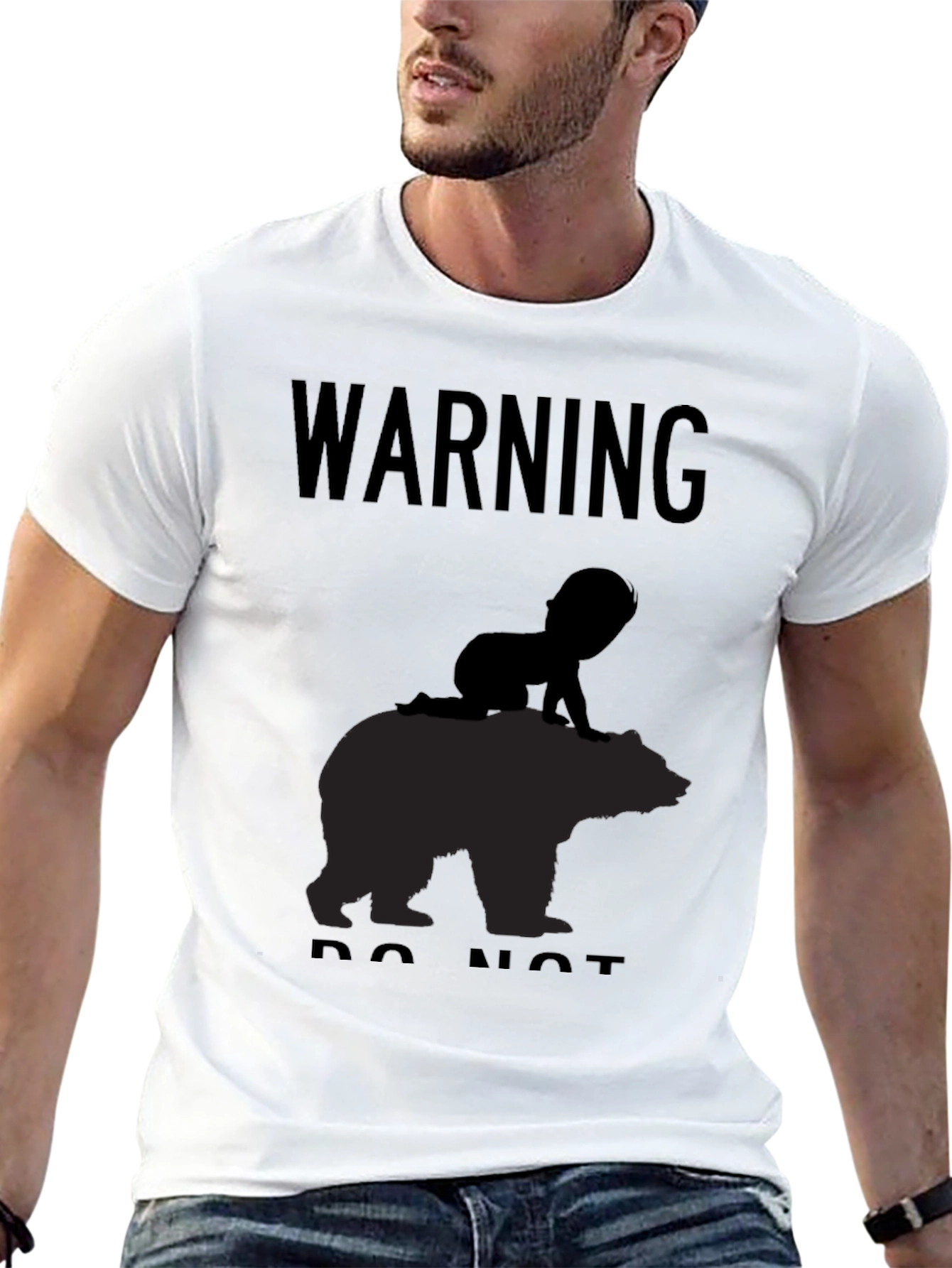 Warning Baby on Bear T-Shirt - Funny Novelty Tee