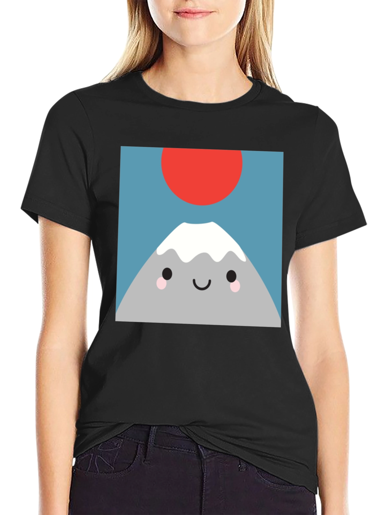 Cute Mountain Graphic Tee - Soft Black T-Shirt