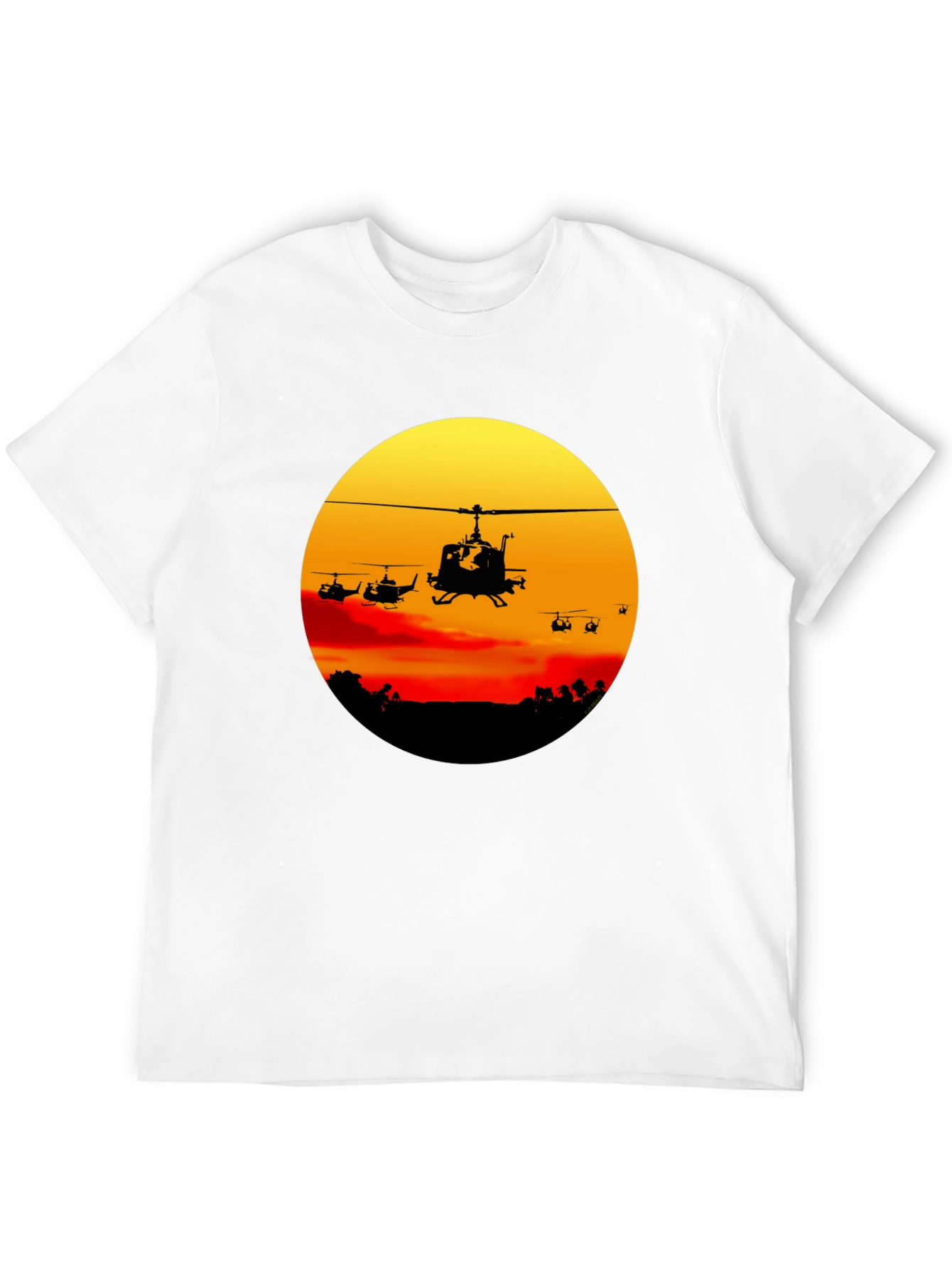 Retro Helicopter Sunset Graphic T-Shirt