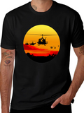 Retro Helicopter Sunset Graphic T-Shirt