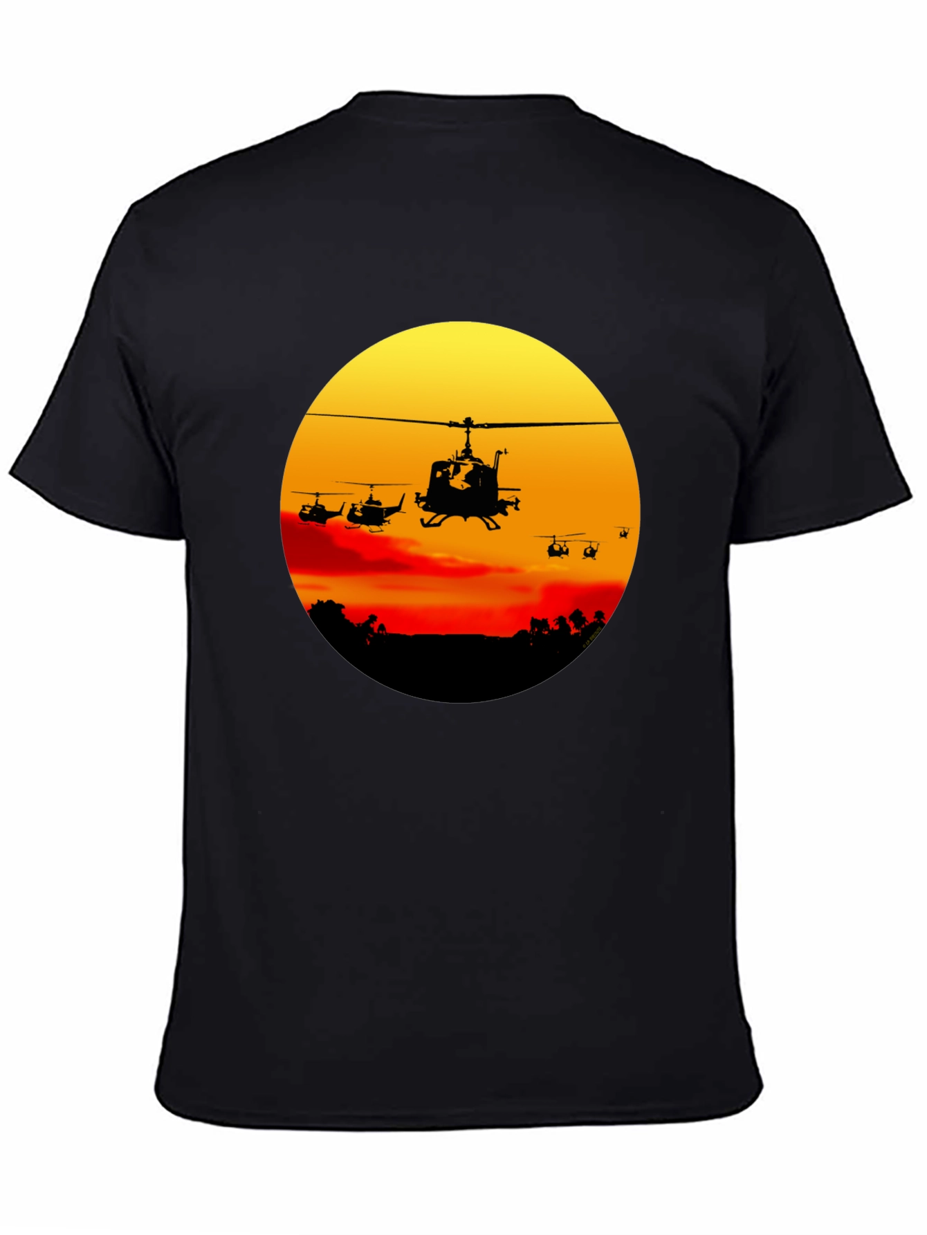 Retro Helicopter Sunset Graphic T-Shirt
