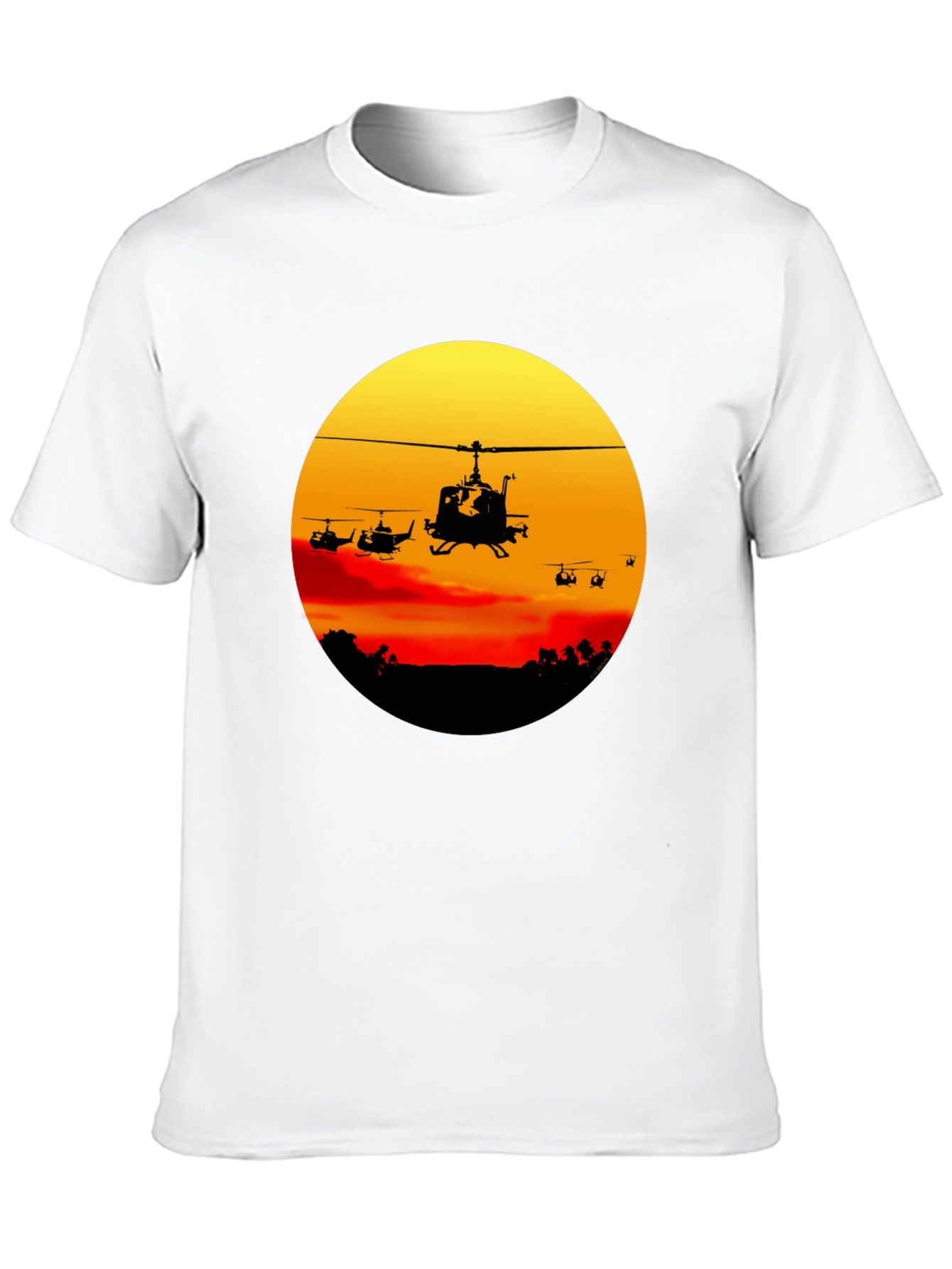 Retro Helicopter Sunset Graphic T-Shirt