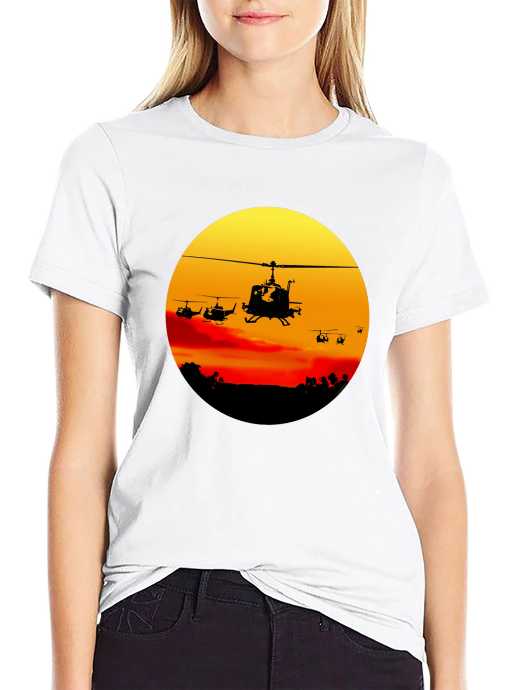 Retro Helicopter Sunset Graphic T-Shirt