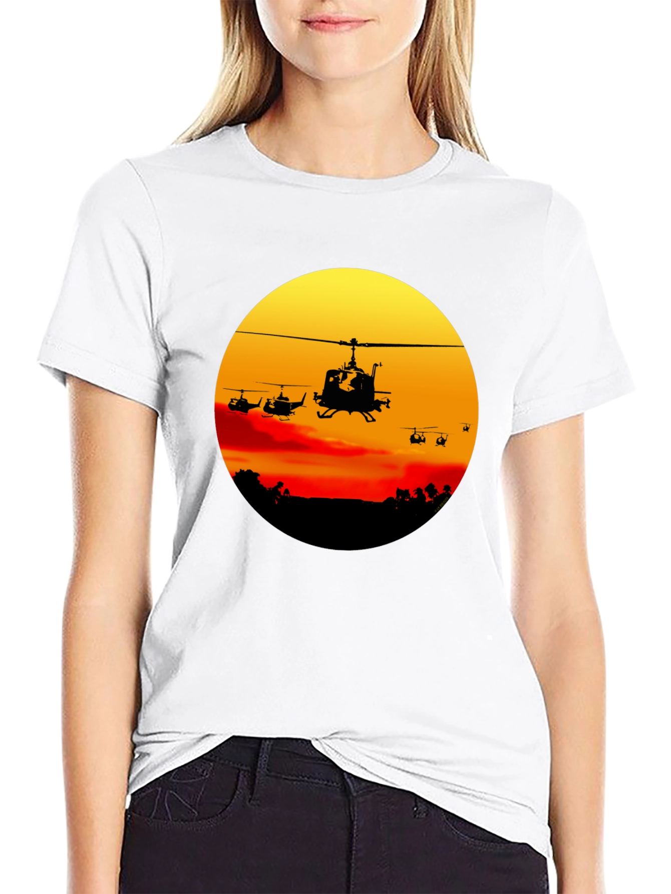 Retro Helicopter Sunset Graphic T-Shirt