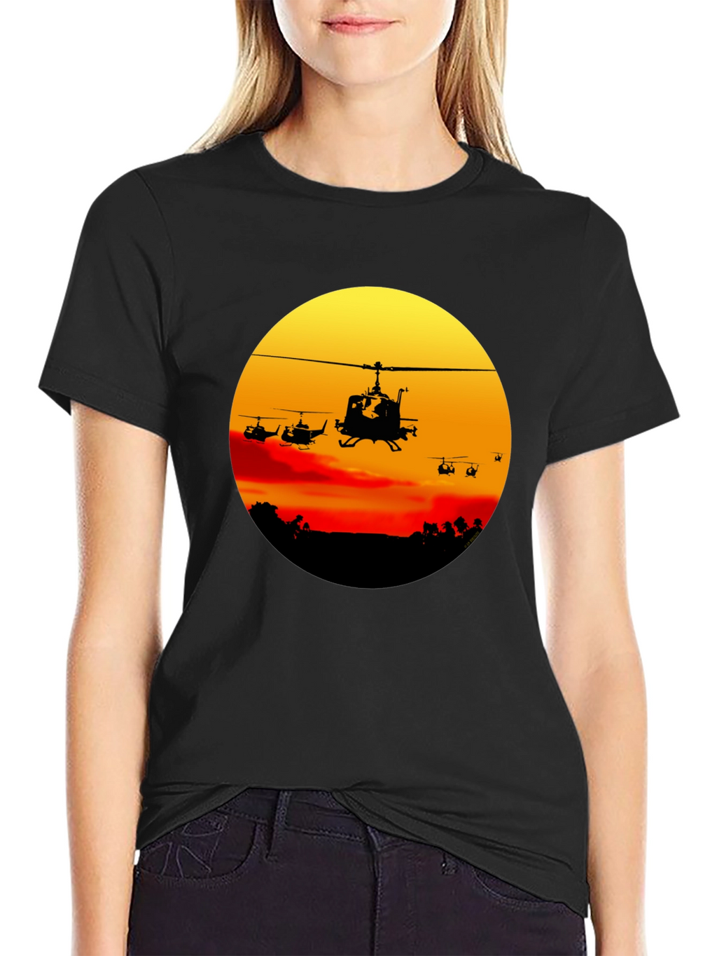 Retro Helicopter Sunset Graphic T-Shirt
