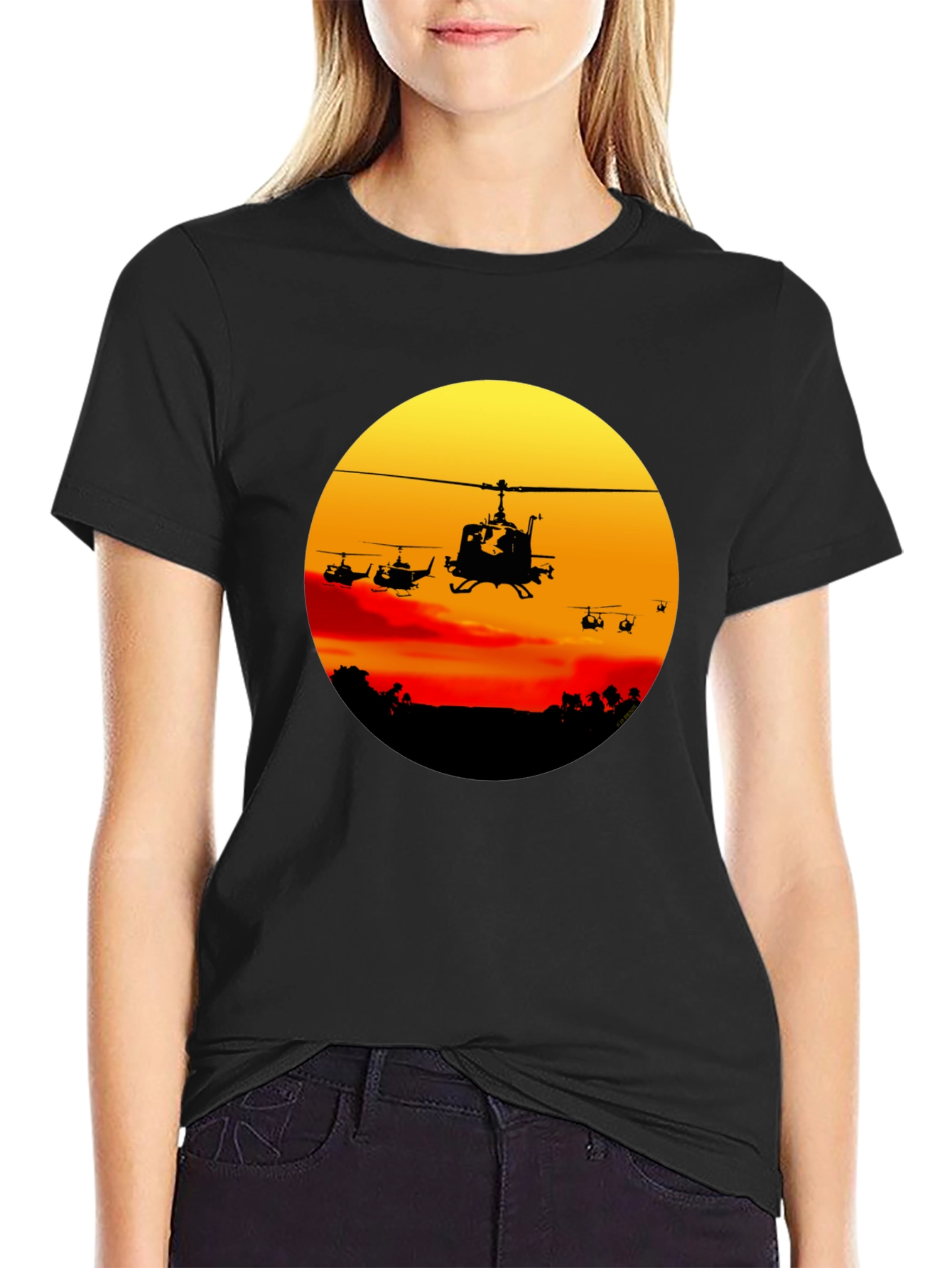 Retro Helicopter Sunset Graphic T-Shirt