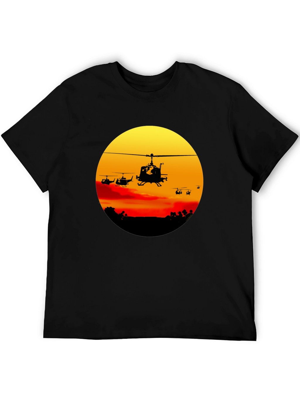 Retro Helicopter Sunset Graphic T-Shirt