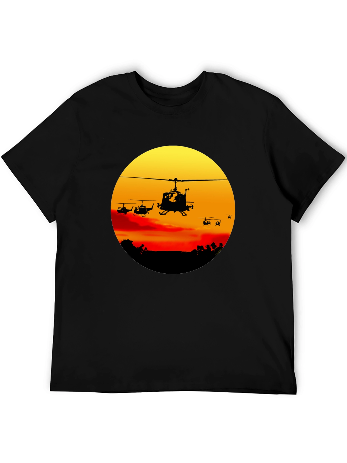 Retro Helicopter Sunset Graphic T-Shirt