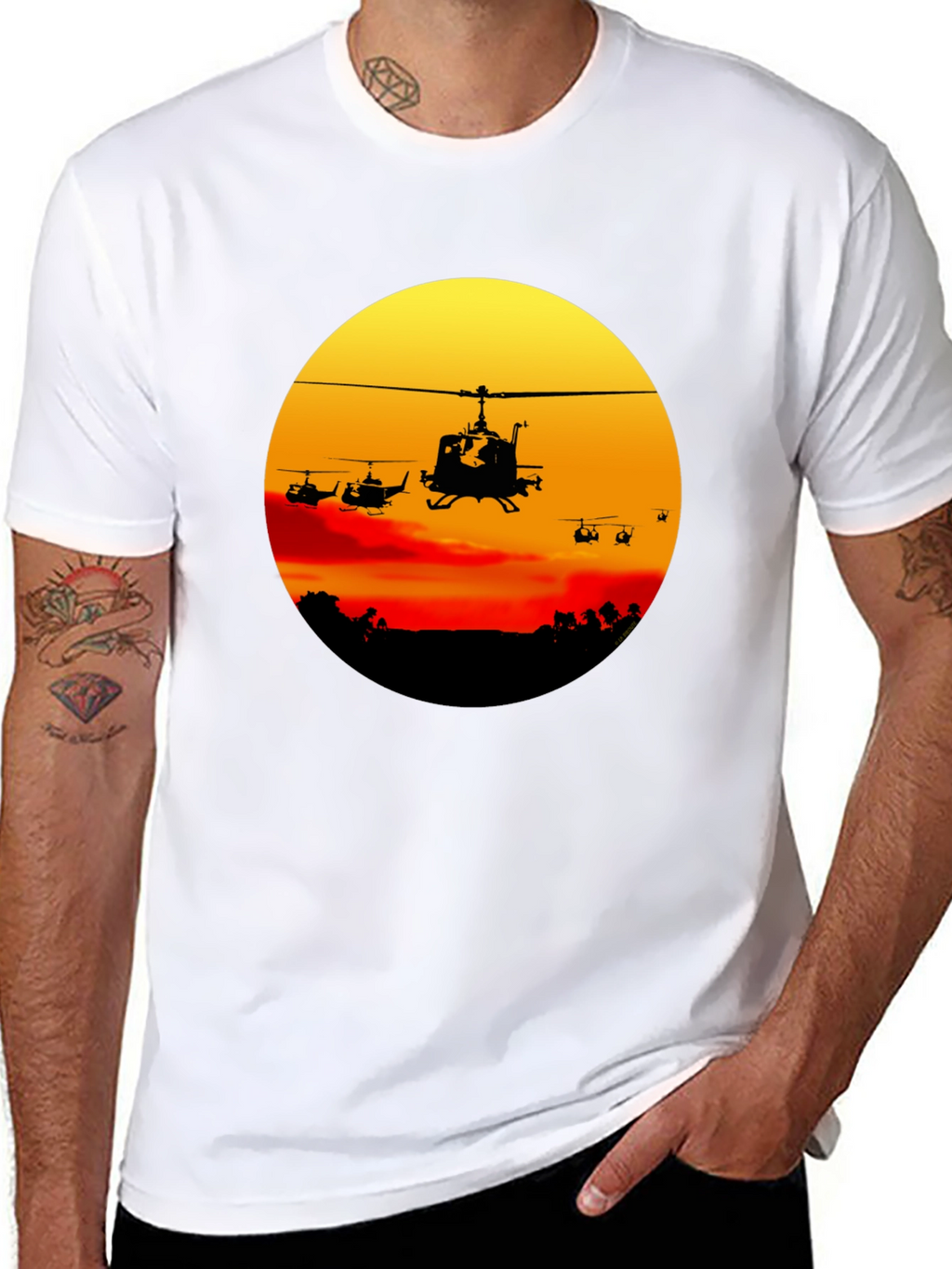 Retro Helicopter Sunset Graphic T-Shirt