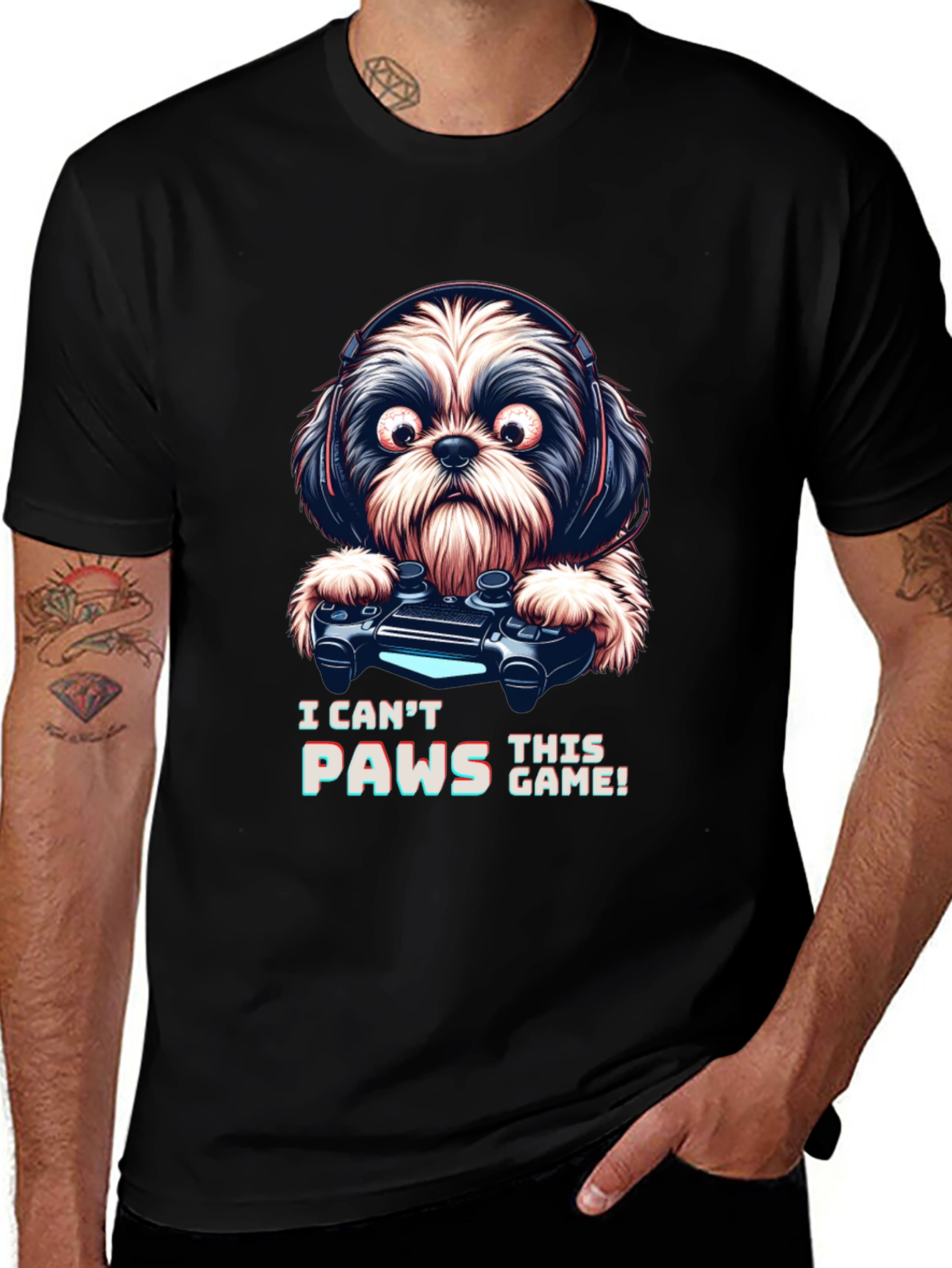 Gamer Dog Graphic Tee - I Cant Paws This Game!