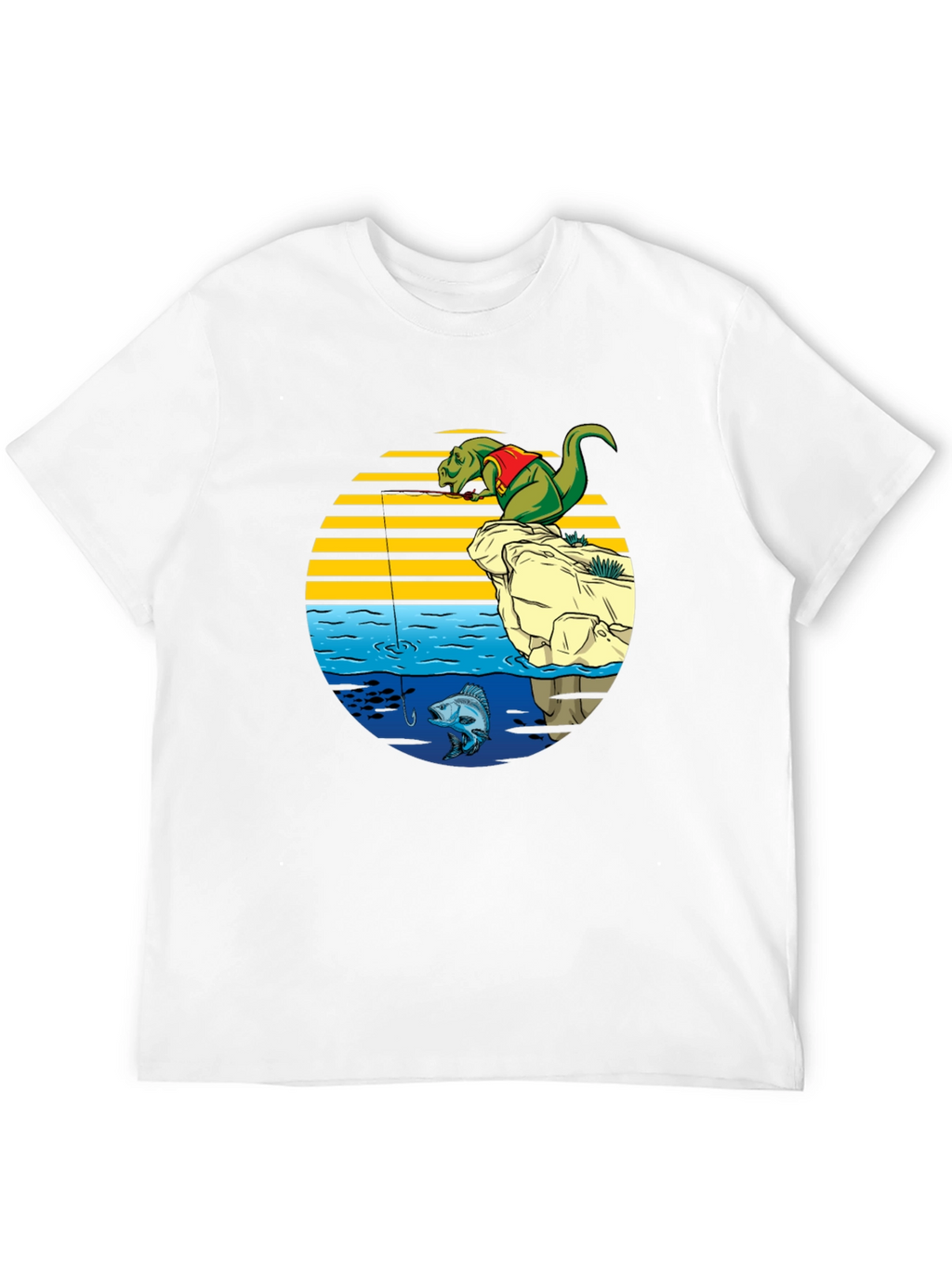 Dino Fishing Graphic T-Shirt - Fun Novelty Tee