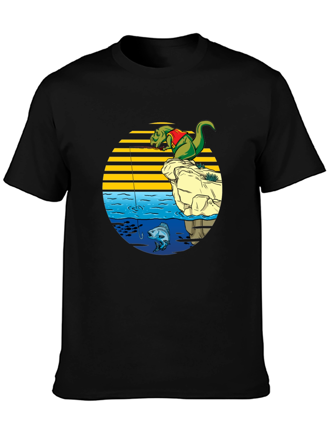 Dino Fishing Graphic T-Shirt - Fun Novelty Tee