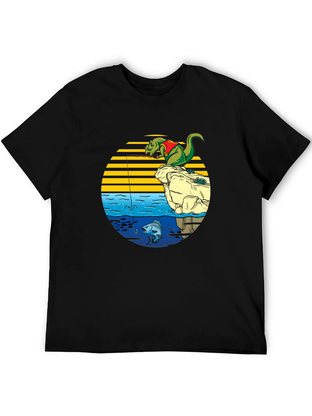 Dino Fishing Graphic T-Shirt - Fun Novelty Tee