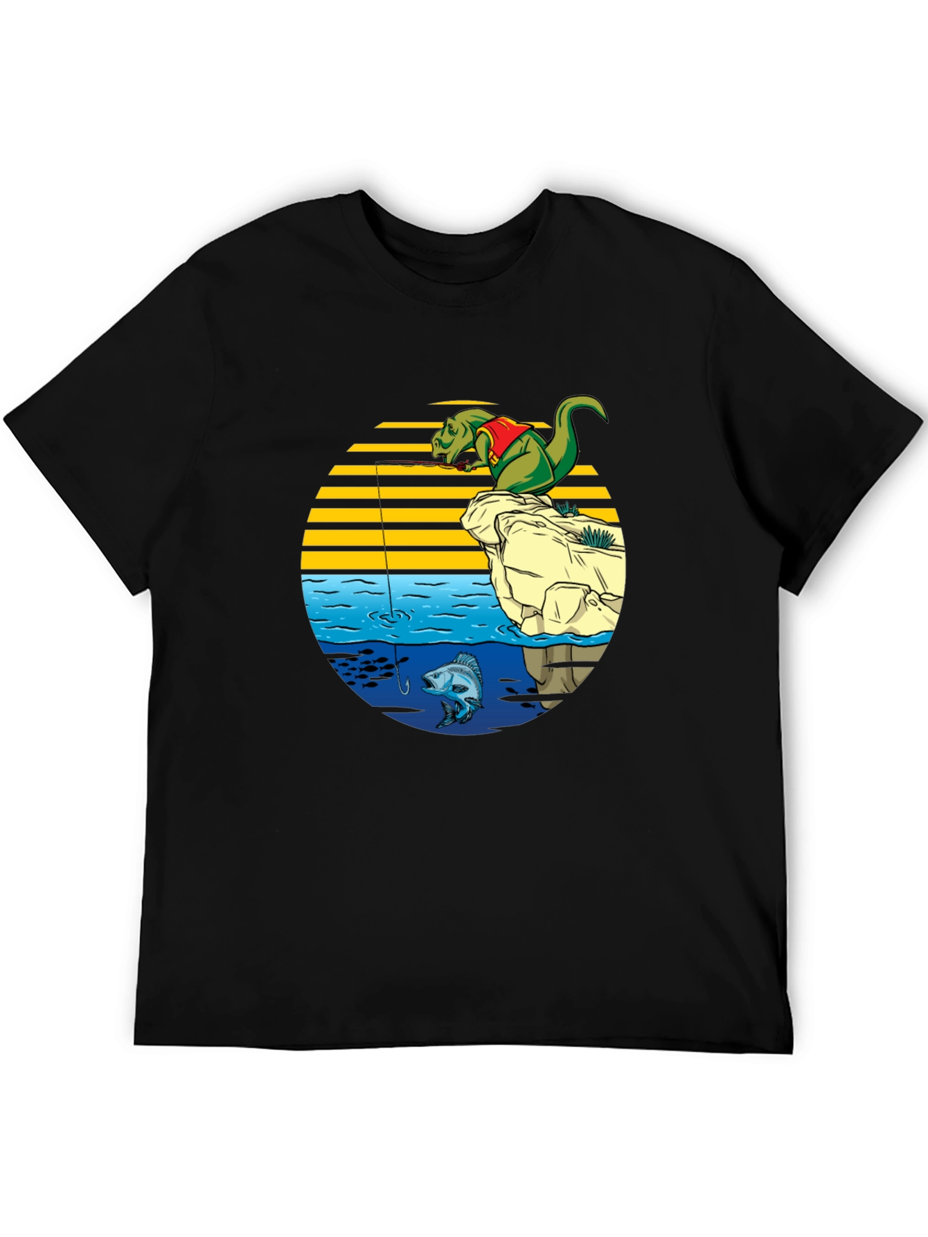 Dino Fishing Graphic T-Shirt - Fun Novelty Tee