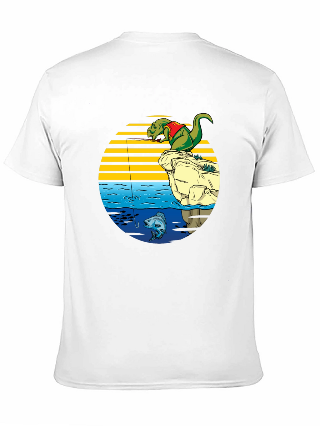 Dino Fishing Graphic T-Shirt - Fun Novelty Tee