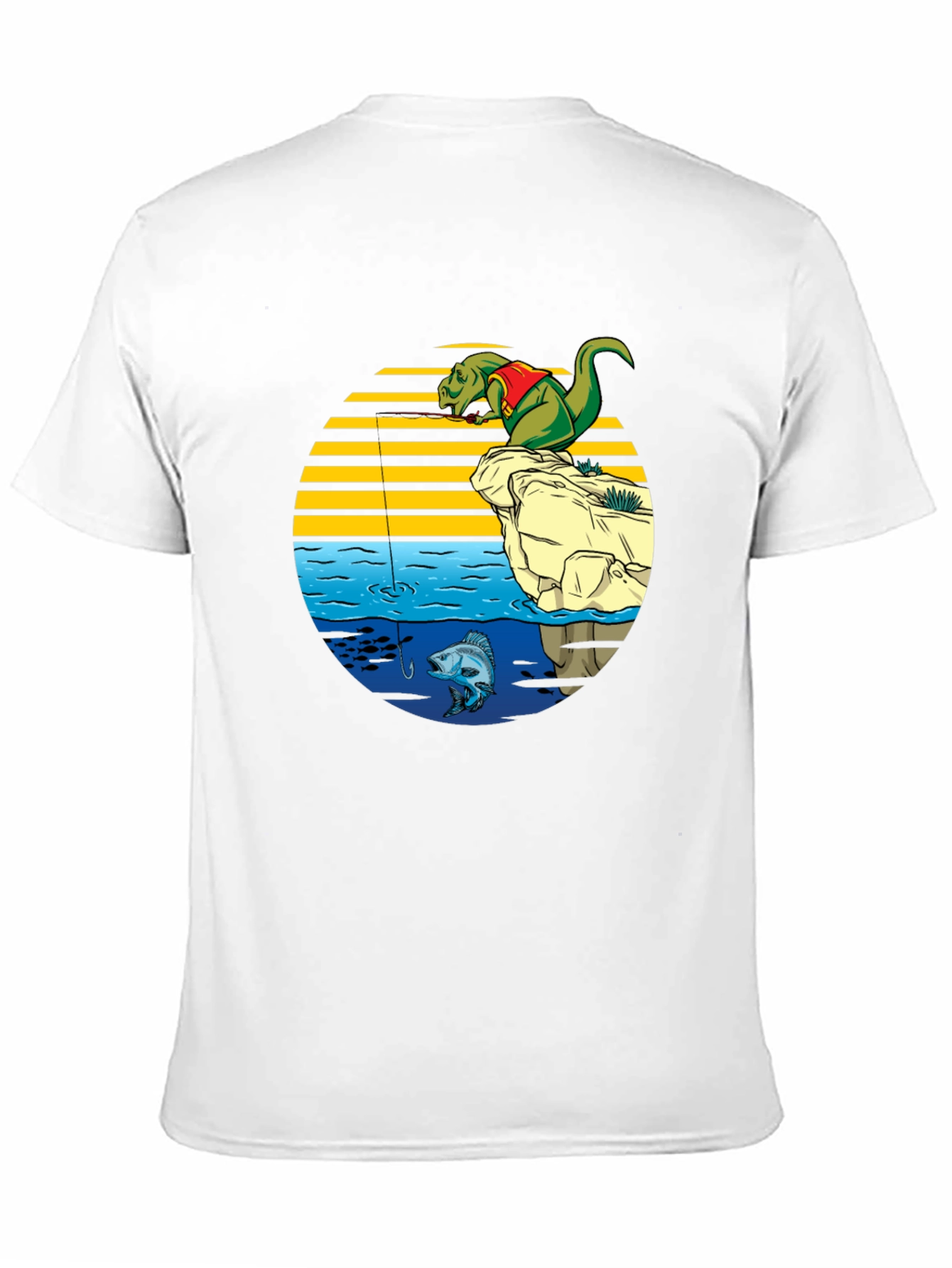 Dino Fishing Graphic T-Shirt - Fun Novelty Tee
