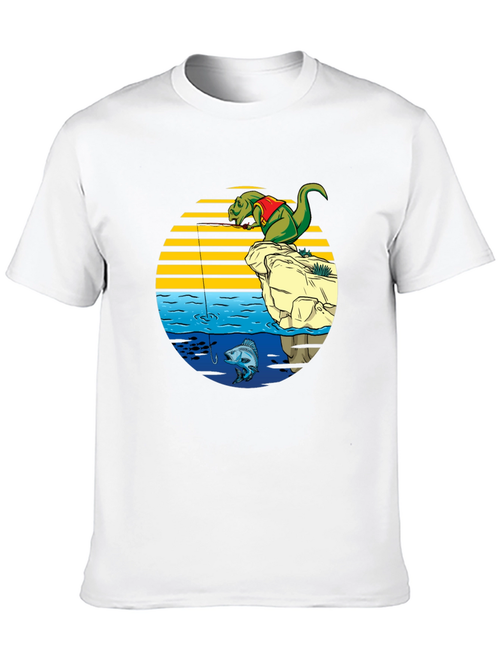Dino Fishing Graphic T-Shirt - Fun Novelty Tee