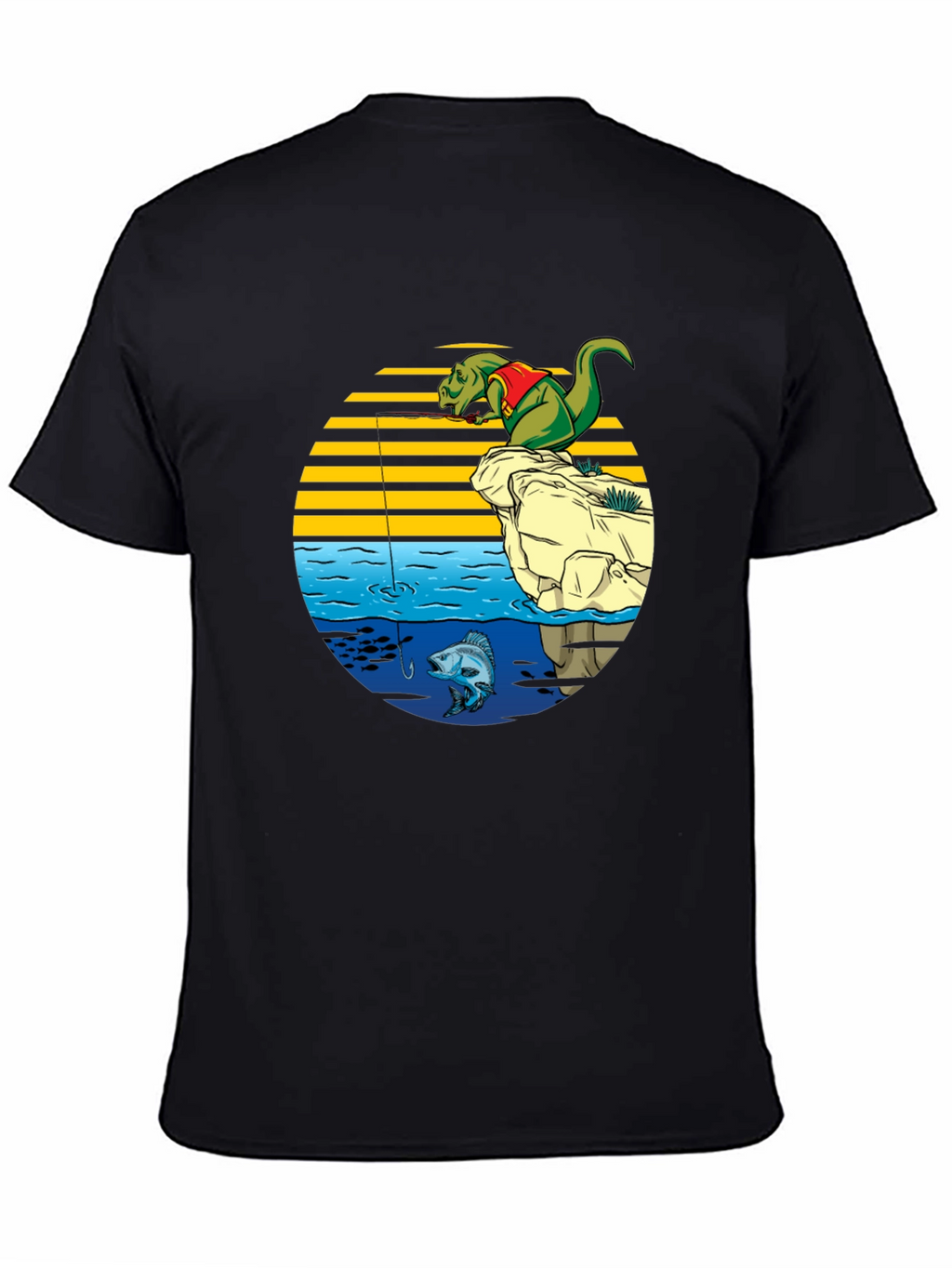 Dino Fishing Graphic T-Shirt - Fun Novelty Tee