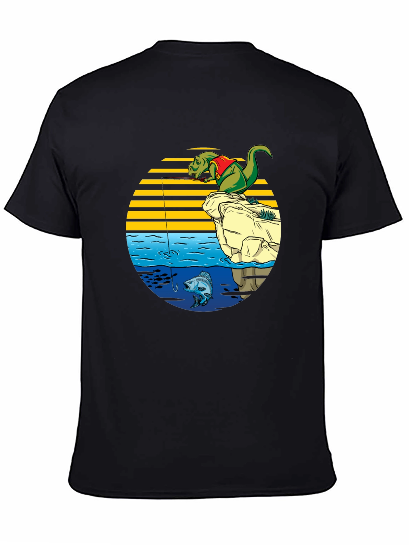 Dino Fishing Graphic T-Shirt - Fun Novelty Tee