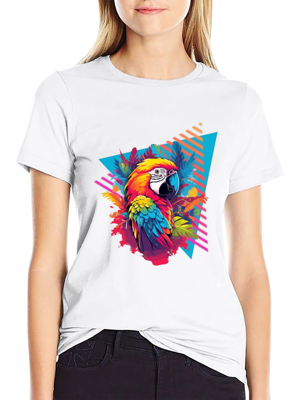 Tropical Parrot Graphic Black T-Shirt