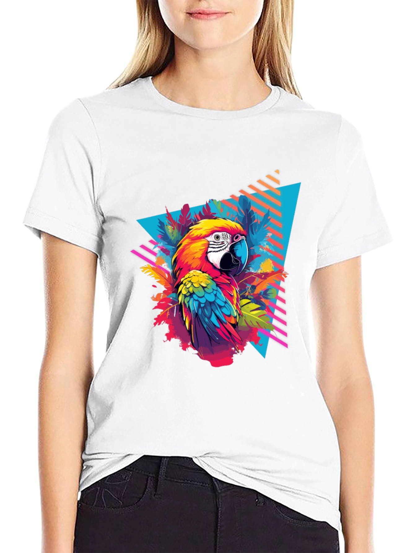 Tropical Parrot Graphic Black T-Shirt