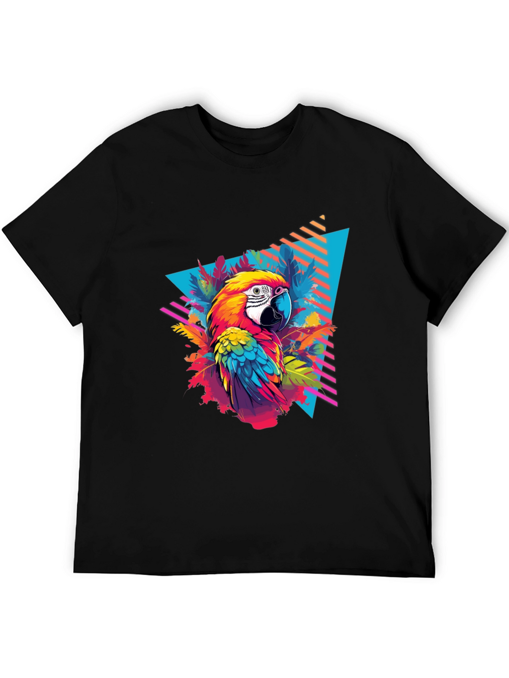 Tropical Parrot Graphic Black T-Shirt