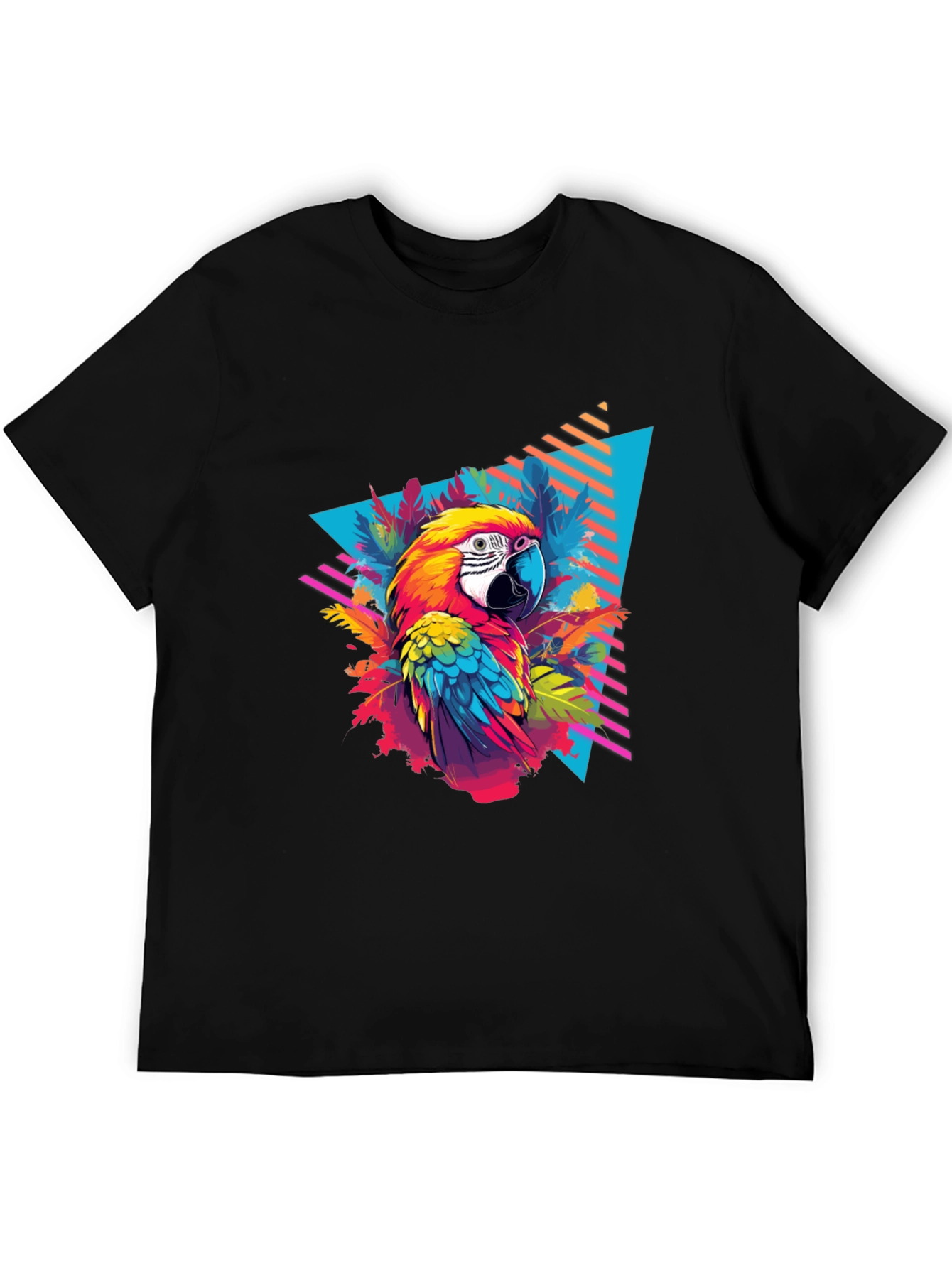 Tropical Parrot Graphic Black T-Shirt