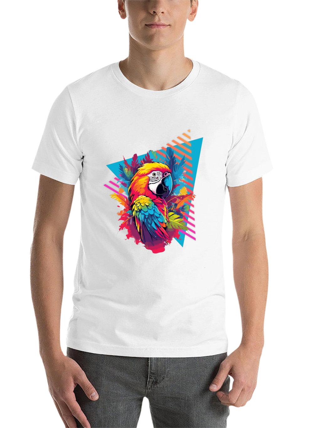 Tropical Parrot Graphic Black T-Shirt