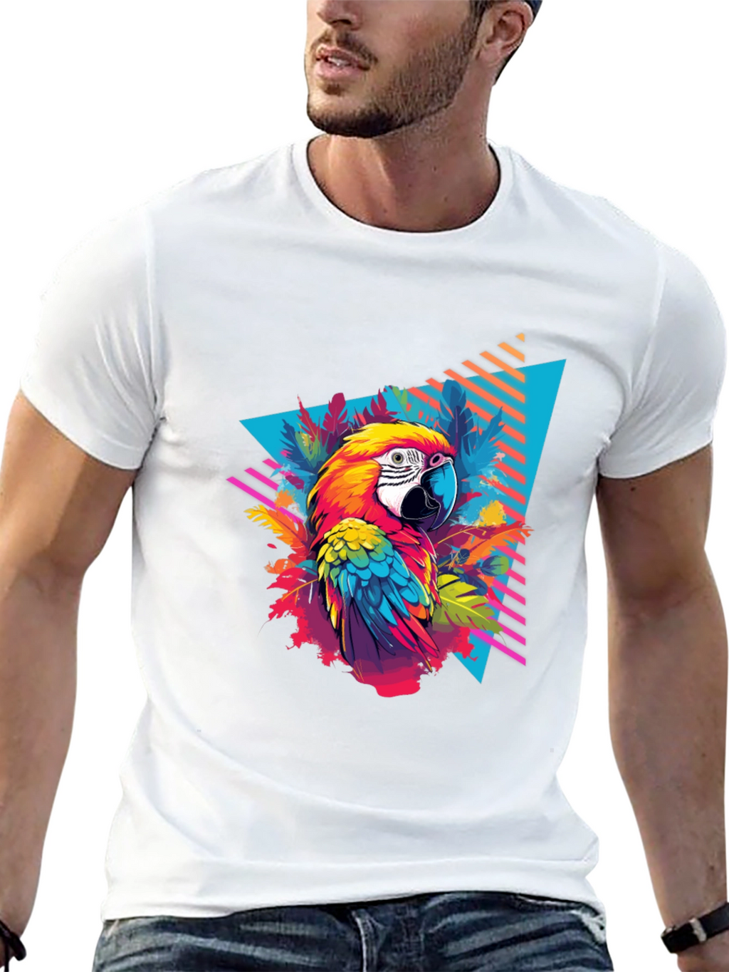 Tropical Parrot Graphic Black T-Shirt