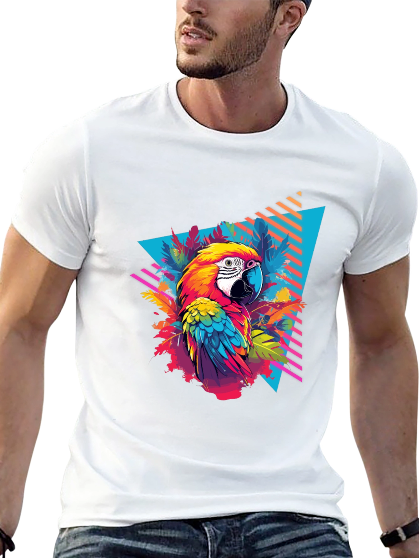 Tropical Parrot Graphic Black T-Shirt