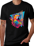 Tropical Parrot Graphic Black T-Shirt