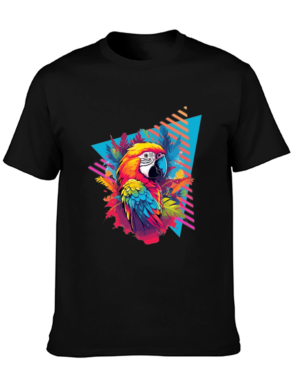Tropical Parrot Graphic Black T-Shirt