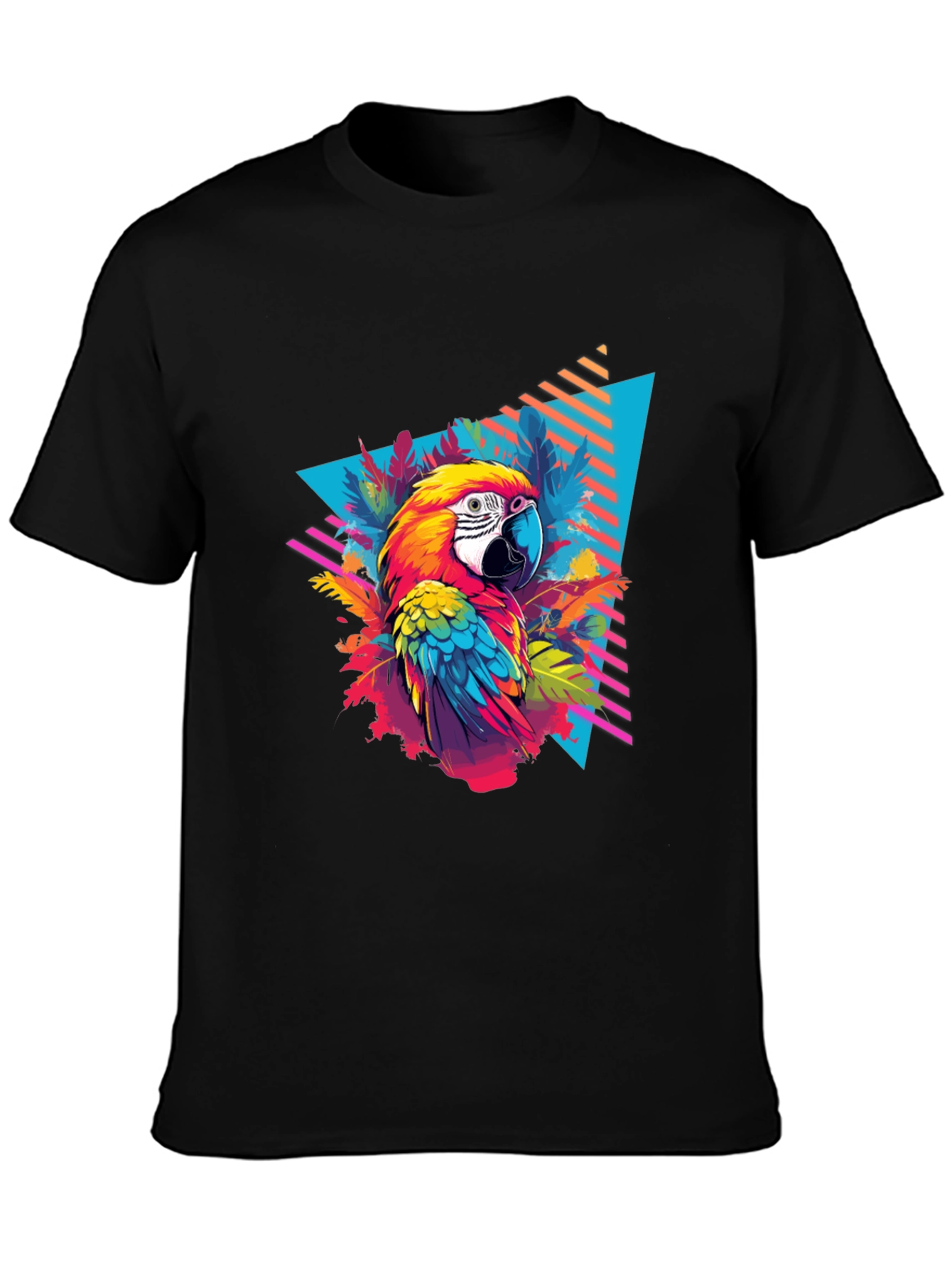 Tropical Parrot Graphic Black T-Shirt