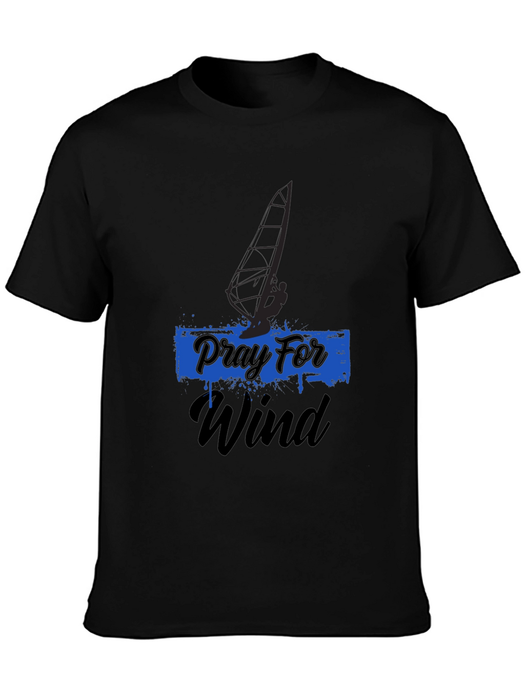 Pray For Wind Black T-Shirt - Windsurfing Design